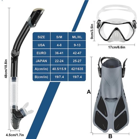 Mask Fin Snorkel Set, Travel Size Snorkeling Gear for Adults with Panoramic View - Picture 6 of 6